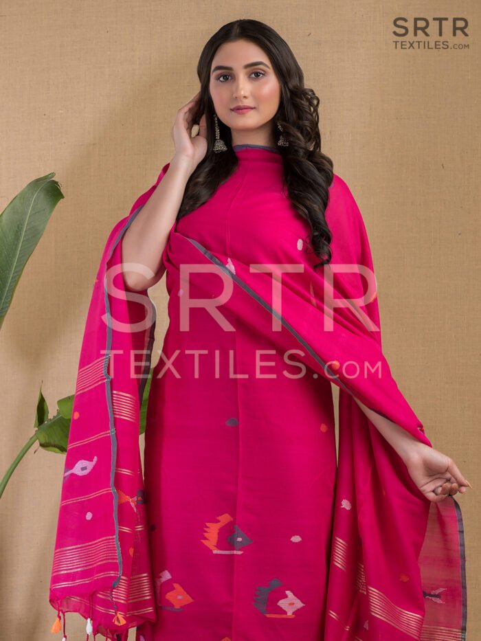 Cotton Unstitched Jamdani Suit Elegant 2-Piece Set