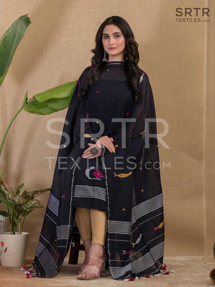 Cotton Unstitched Jamdani Suit Elegant 2-Piece Set