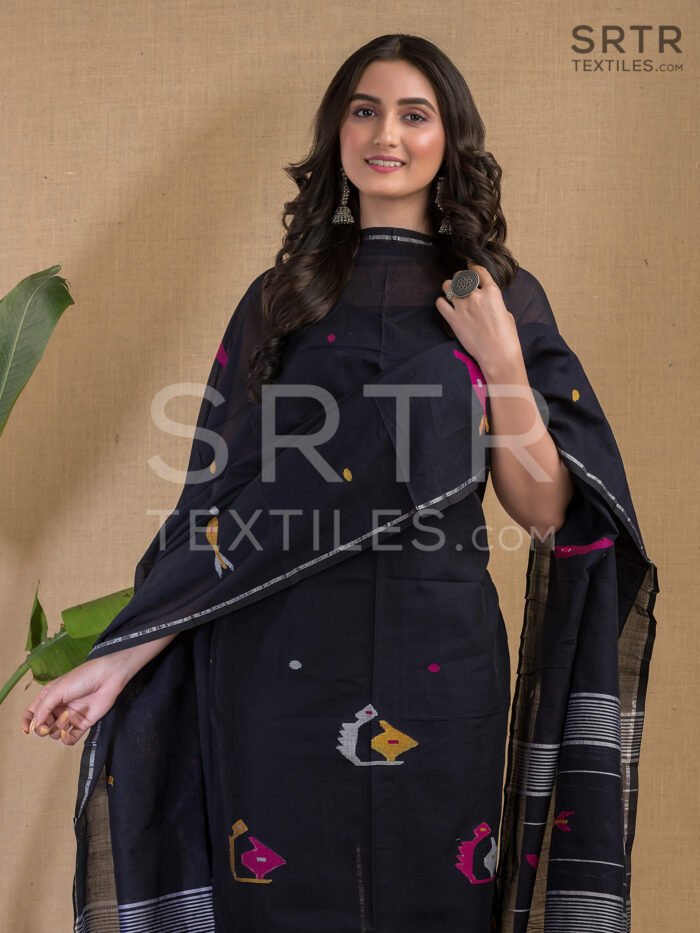 Cotton Unstitched Jamdani Suit Elegant 2-Piece Set