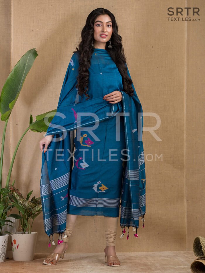 Cotton Unstitched Jamdani Suit Elegant 2-Piece Set