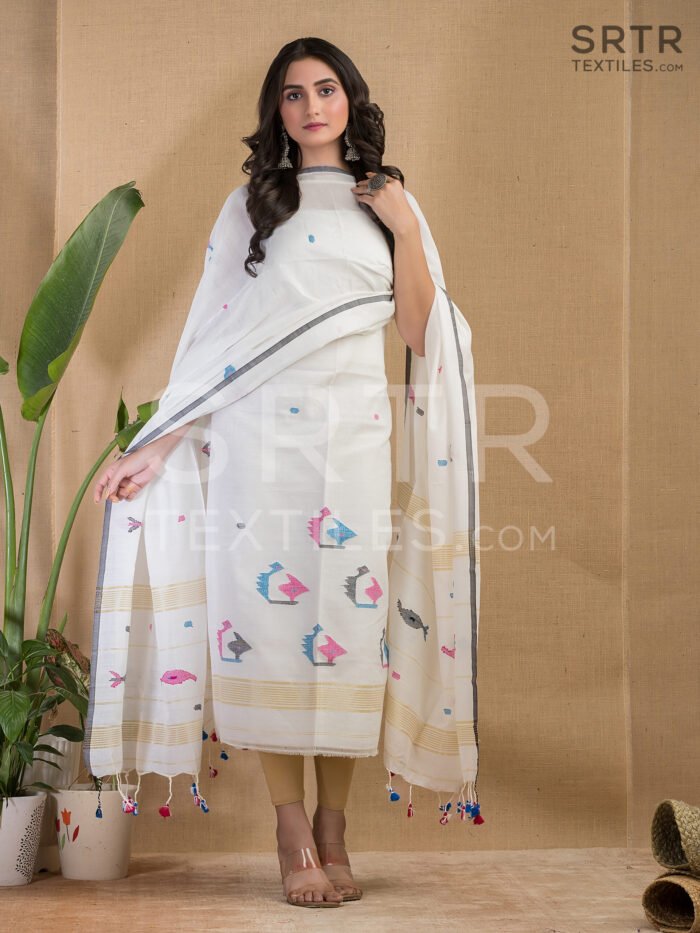 Cotton Unstitched Jamdani Suit Elegant 2-Piece Set