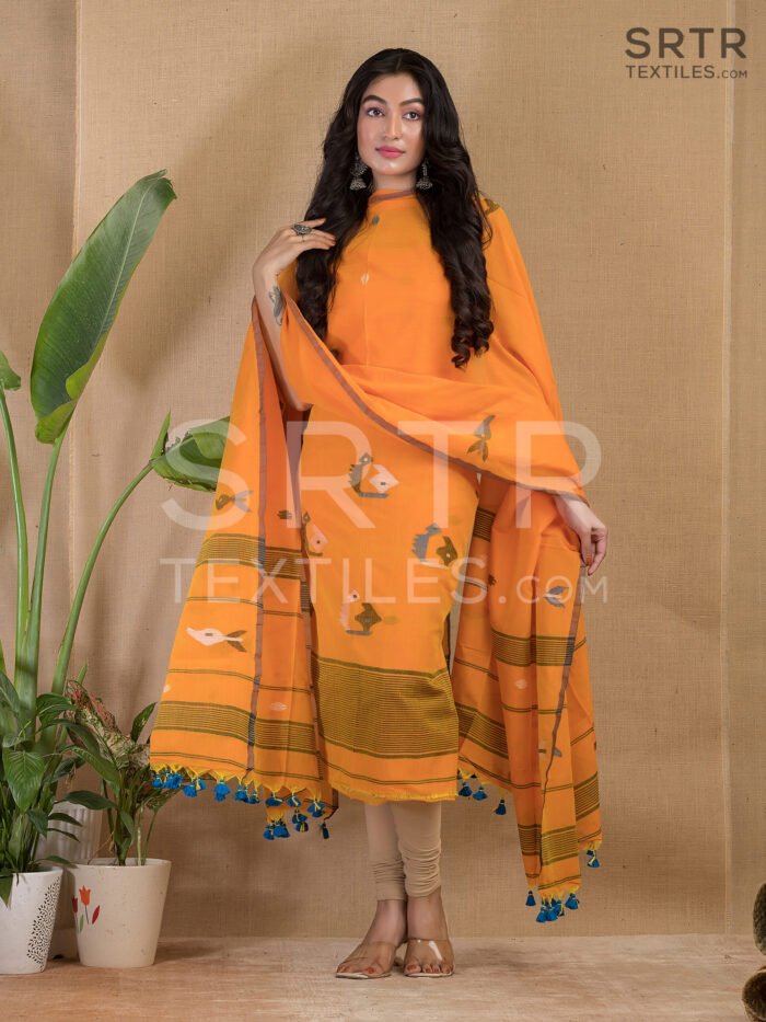 Cotton Unstitched Jamdani Suit Elegant 2-Piece Set