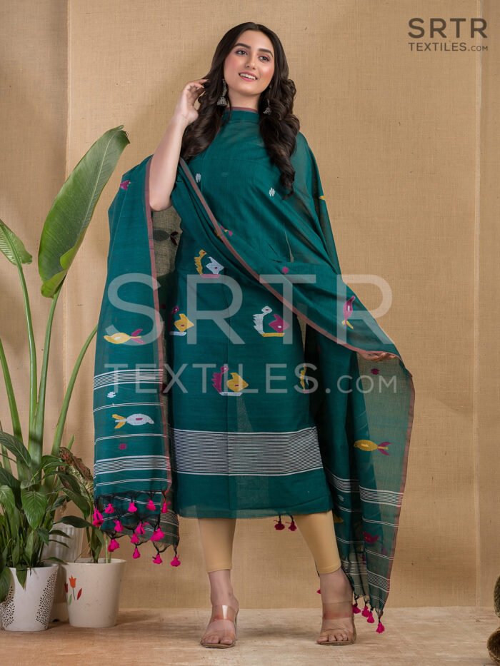 Cotton Unstitched Jamdani Suit Elegant 2-Piece Set