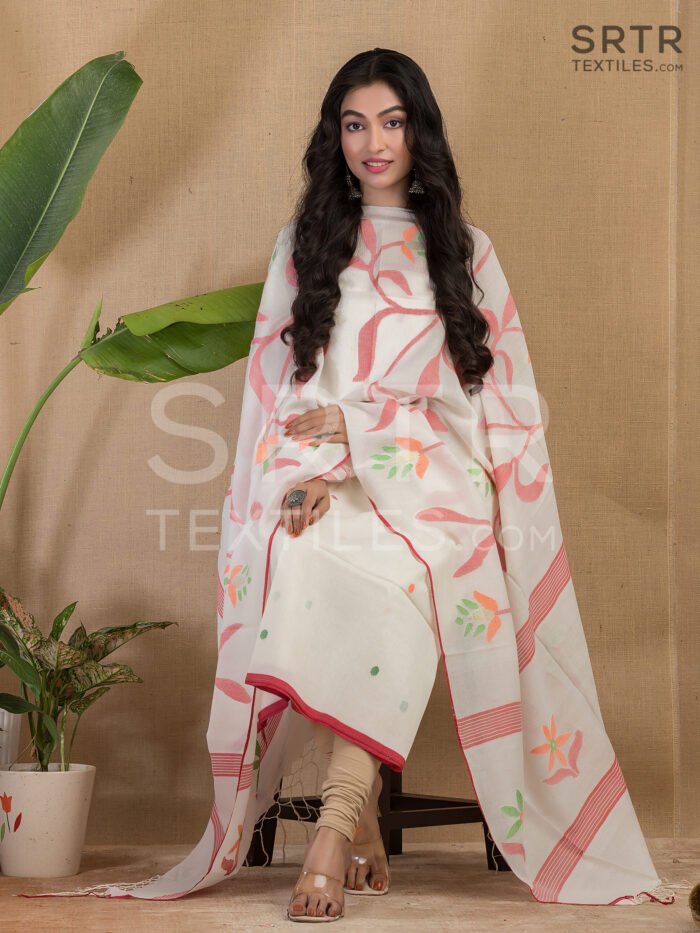 Cotton Unstitched Jamdani Suit Elegant 2-Piece Set