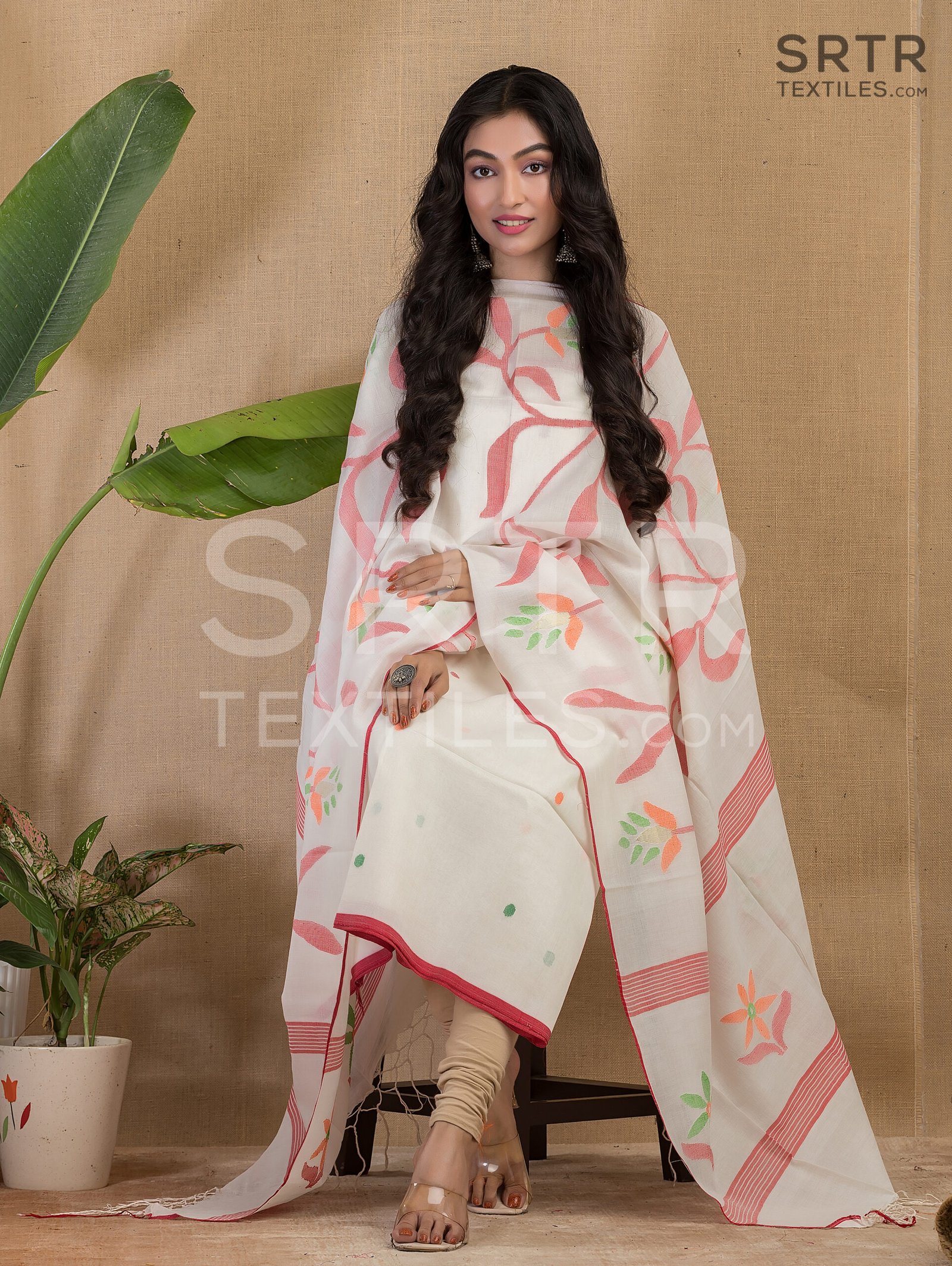 Cotton Unstitched Jamdani Suit Elegant 2-Piece Set