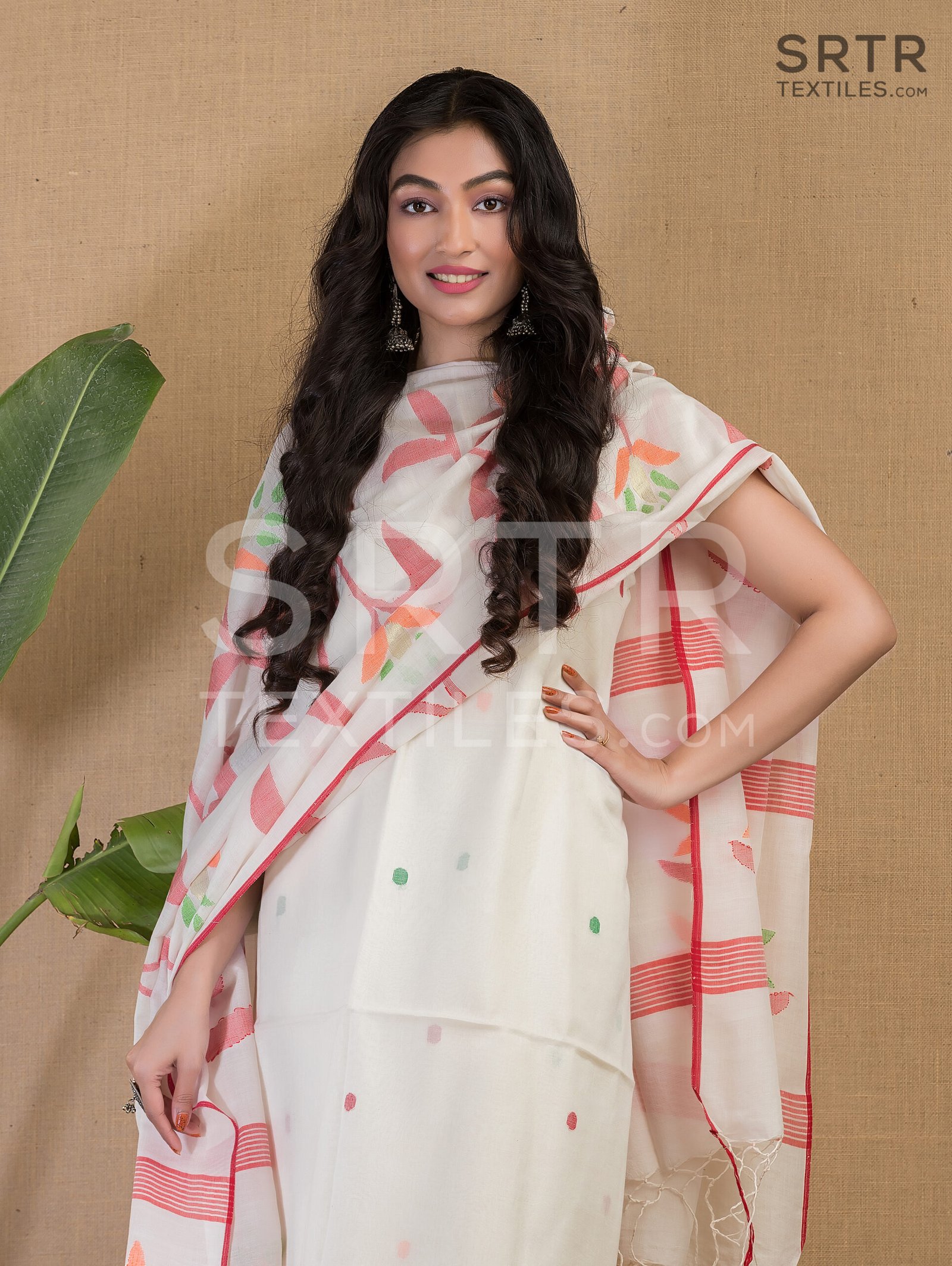 Cotton Unstitched Jamdani Suit Elegant 2-Piece Set