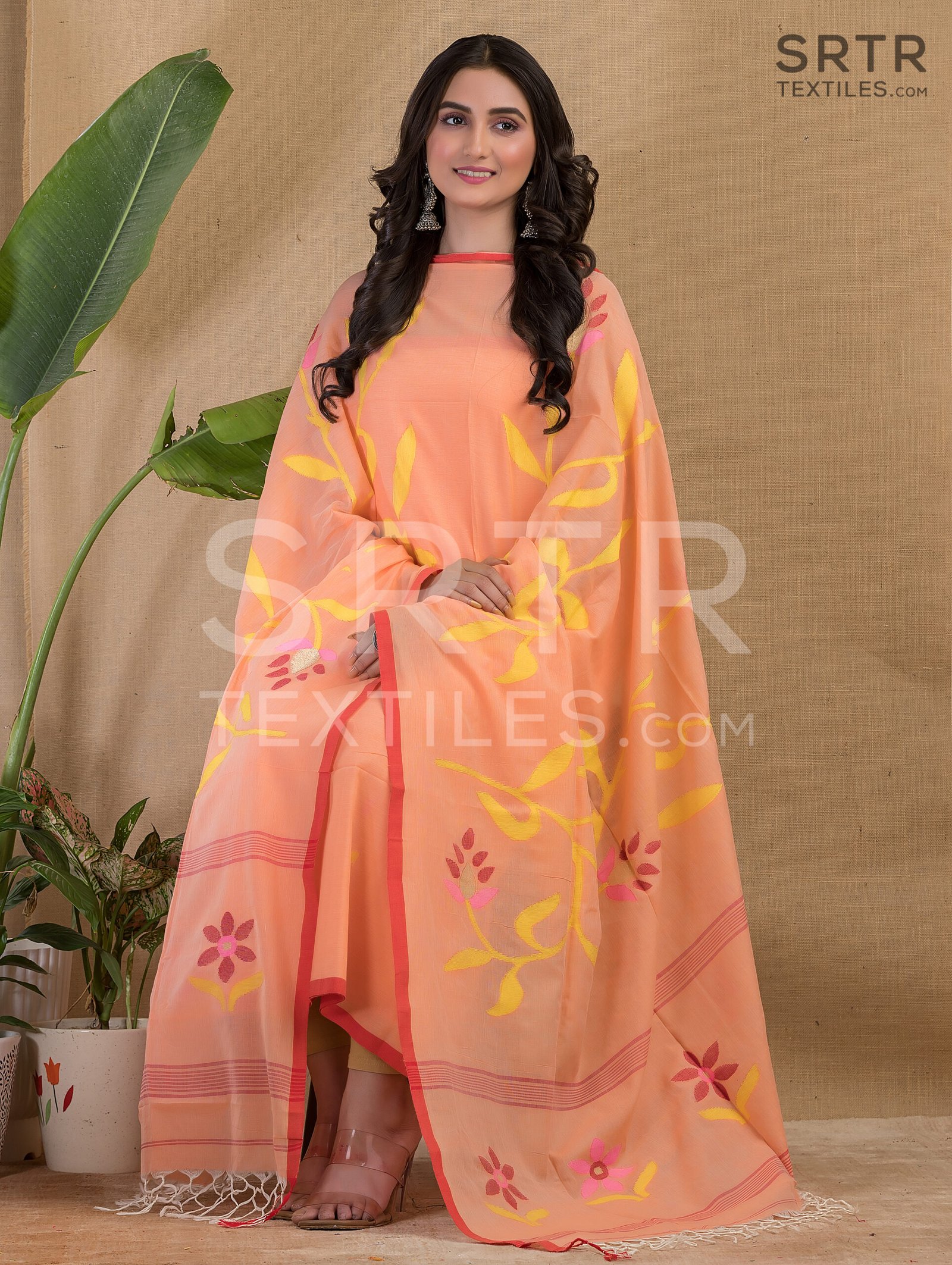 Cotton Unstitched Jamdani Suit Elegant 2-Piece Set