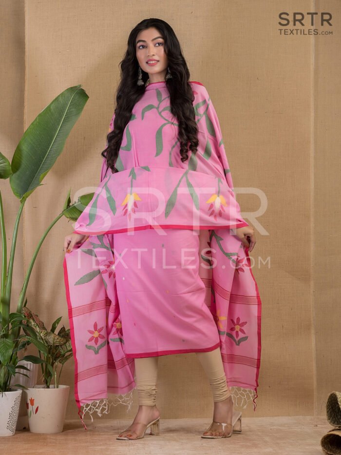 Cotton Unstitched Jamdani Suit Elegant 2-Piece Set