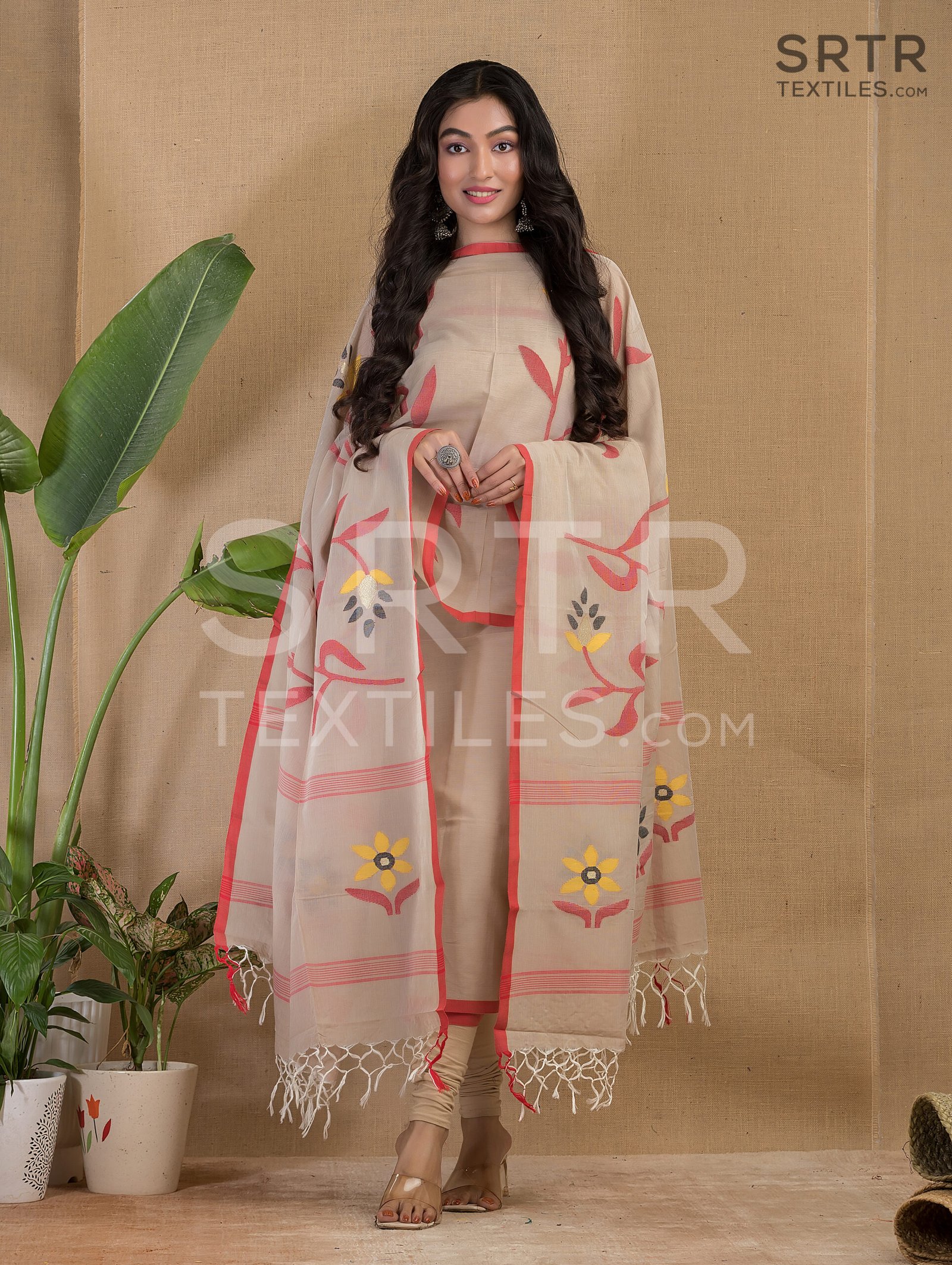 Cotton Unstitched Jamdani Suit Elegant 2-Piece Set