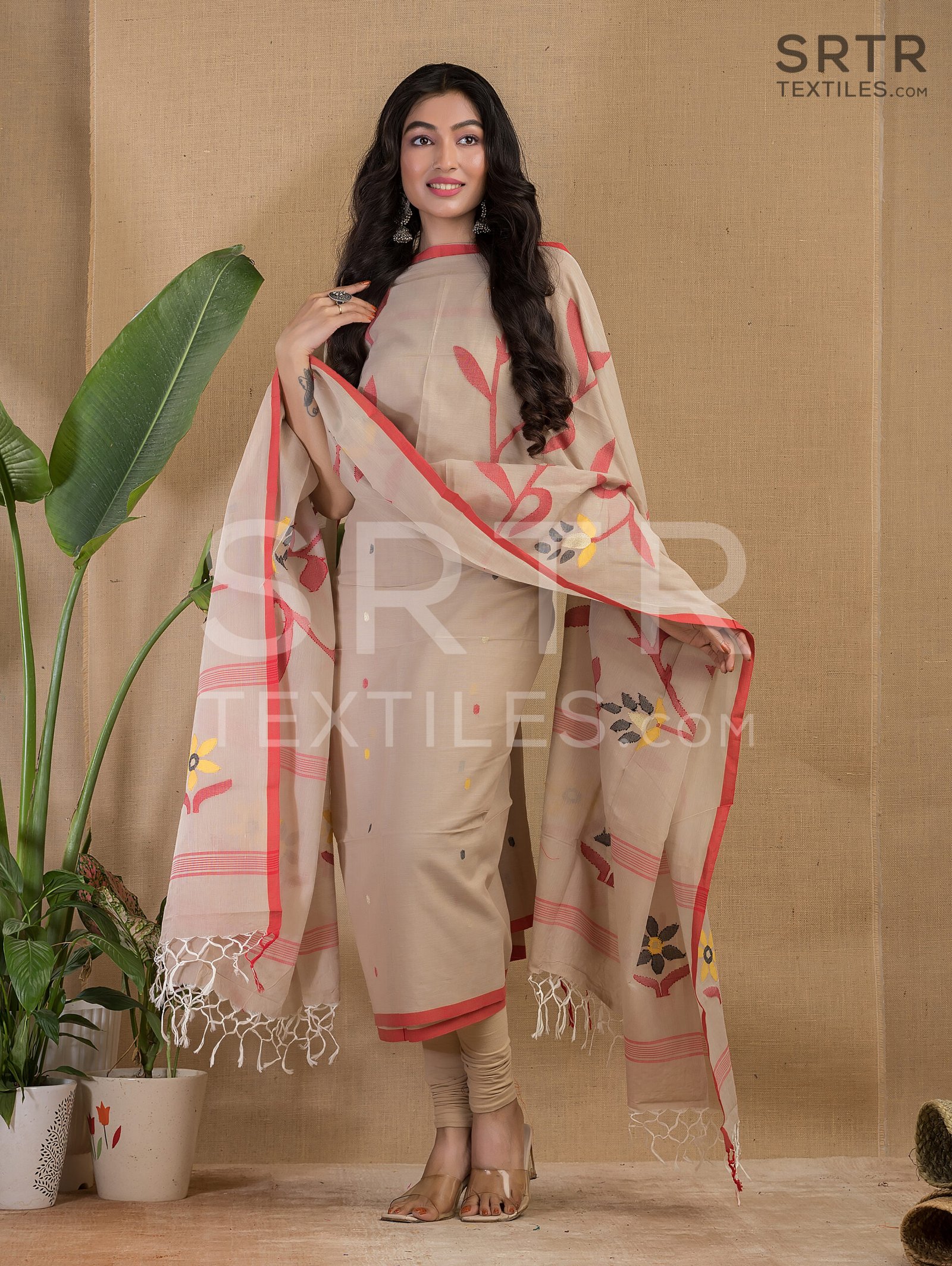 Cotton Unstitched Jamdani Suit Elegant 2-Piece Set