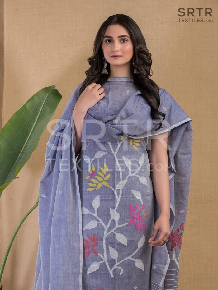 Cotton Unstitched Jamdani Suit – Elegant 2-Piece Set