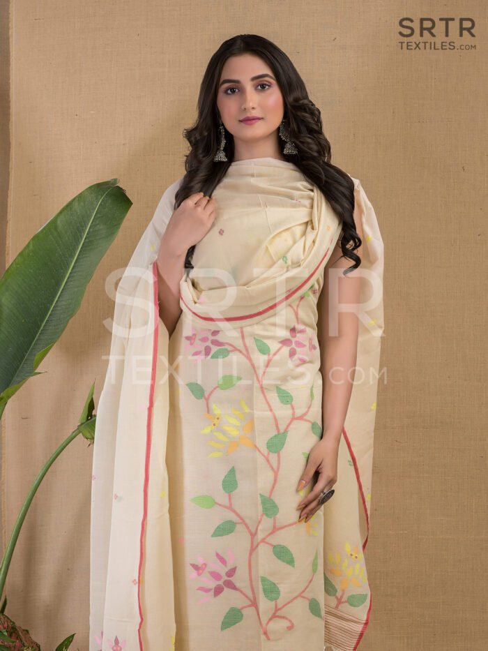 Cotton Unstitched Jamdani Suit – Elegant 2-Piece Set