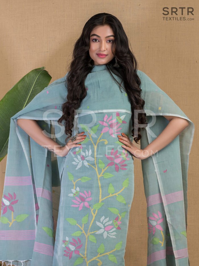 Cotton Unstitched Jamdani Suit – Elegant 2-Piece Set