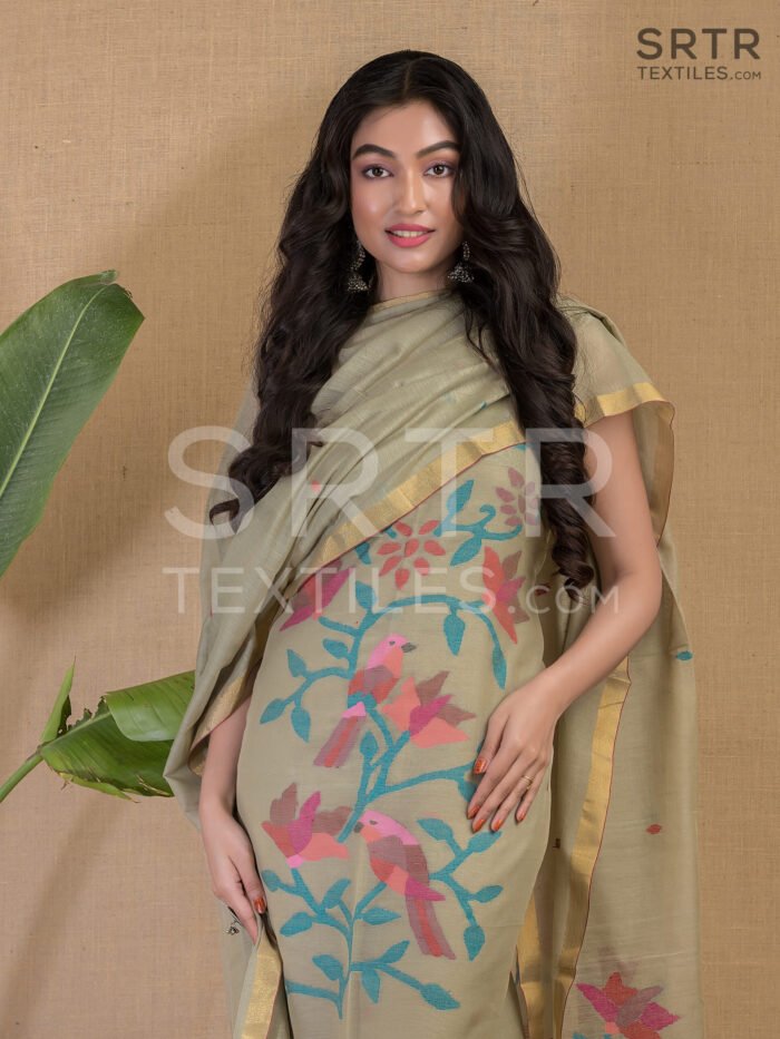 Muslin Unstitched Jamdani Suit – Elegant 2-Piece Set