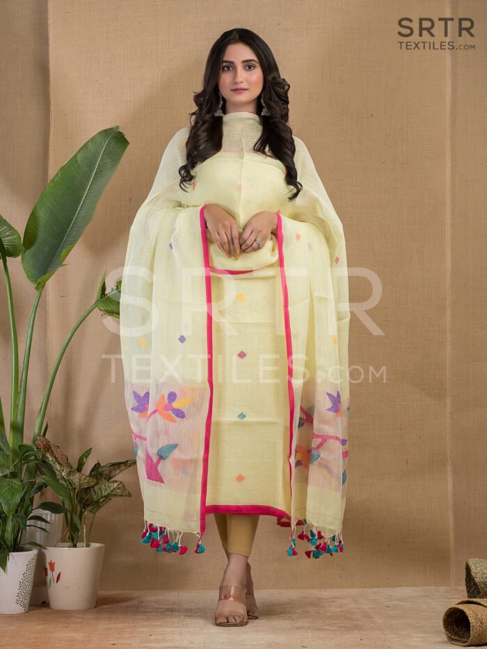 Alternative view of Pure Jayashree linen Unstitched Jamdani Suit – Elegant 2-Piece Set
