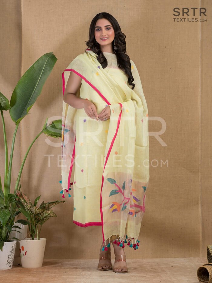 Pure Jayashree linen Unstitched Jamdani Suit – Elegant 2-Piece Set