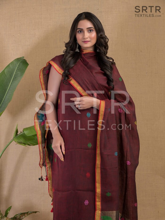 Pure Jayashree linen Unstitched Jamdani Suit – Elegant 2-Piece Set