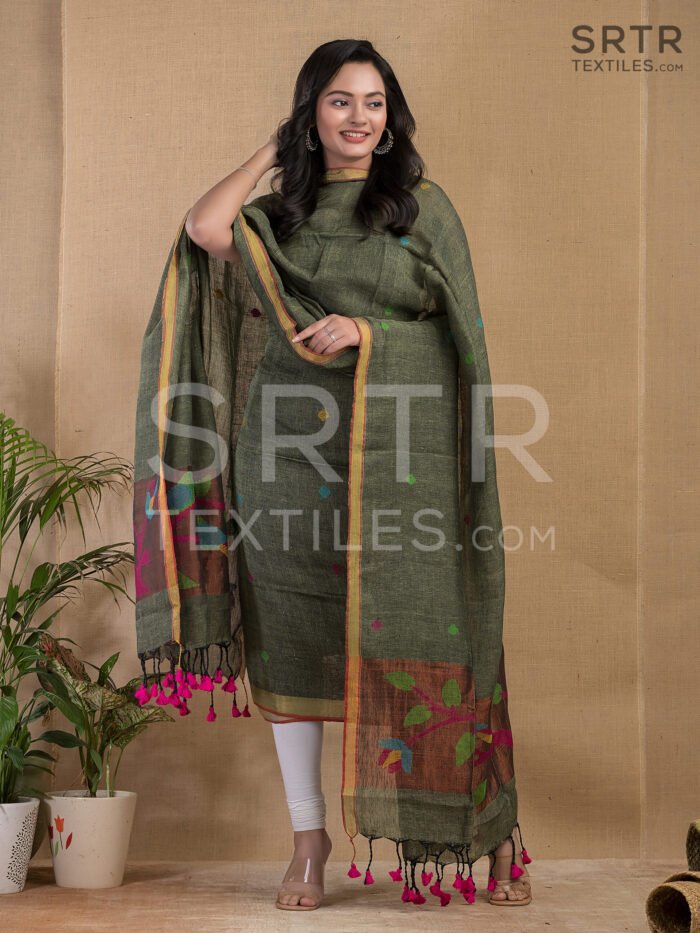 Pure Jayashree linen Unstitched Jamdani Suit – Elegant 2-Piece Set