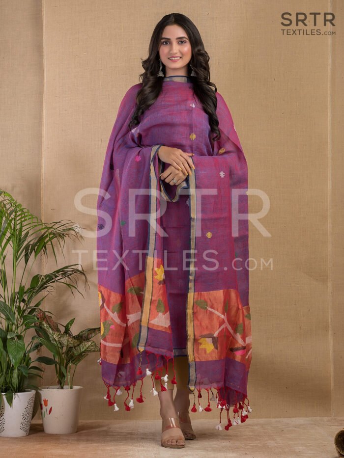 Alternative view of Pure Jayashree linen Unstitched Jamdani Suit – Elegant 2-Piece Set