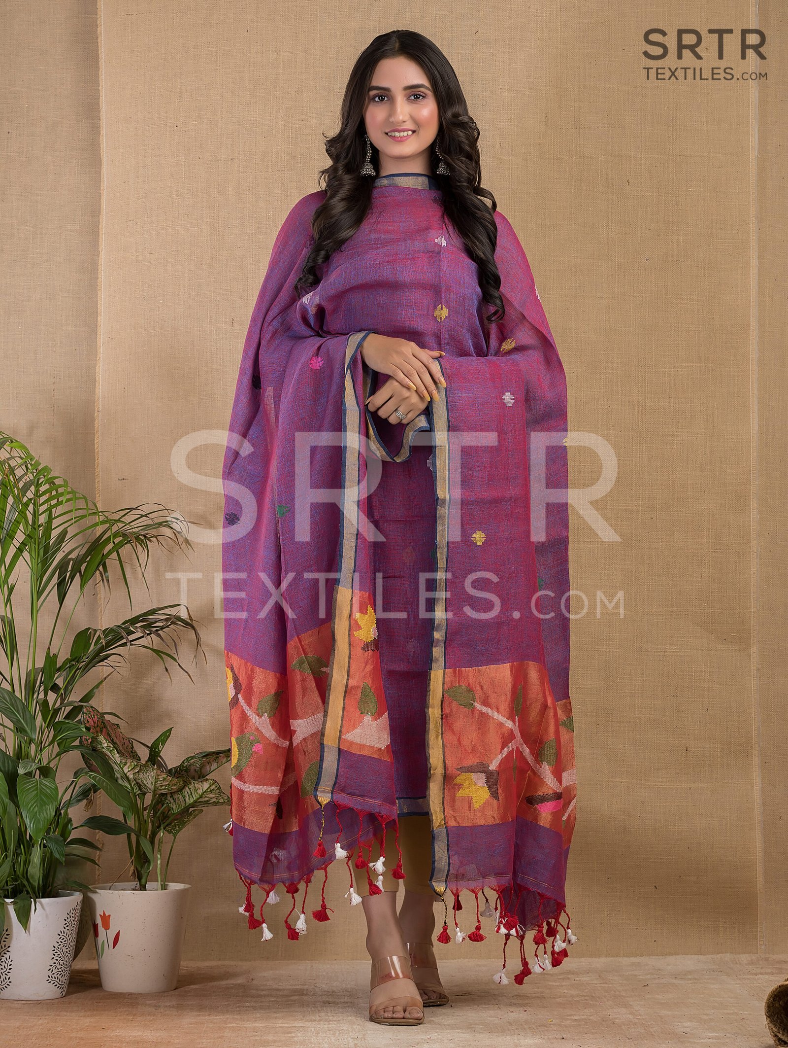 Pure Jayashree linen Unstitched Jamdani Suit – Elegant 2-Piece Set - Image 2