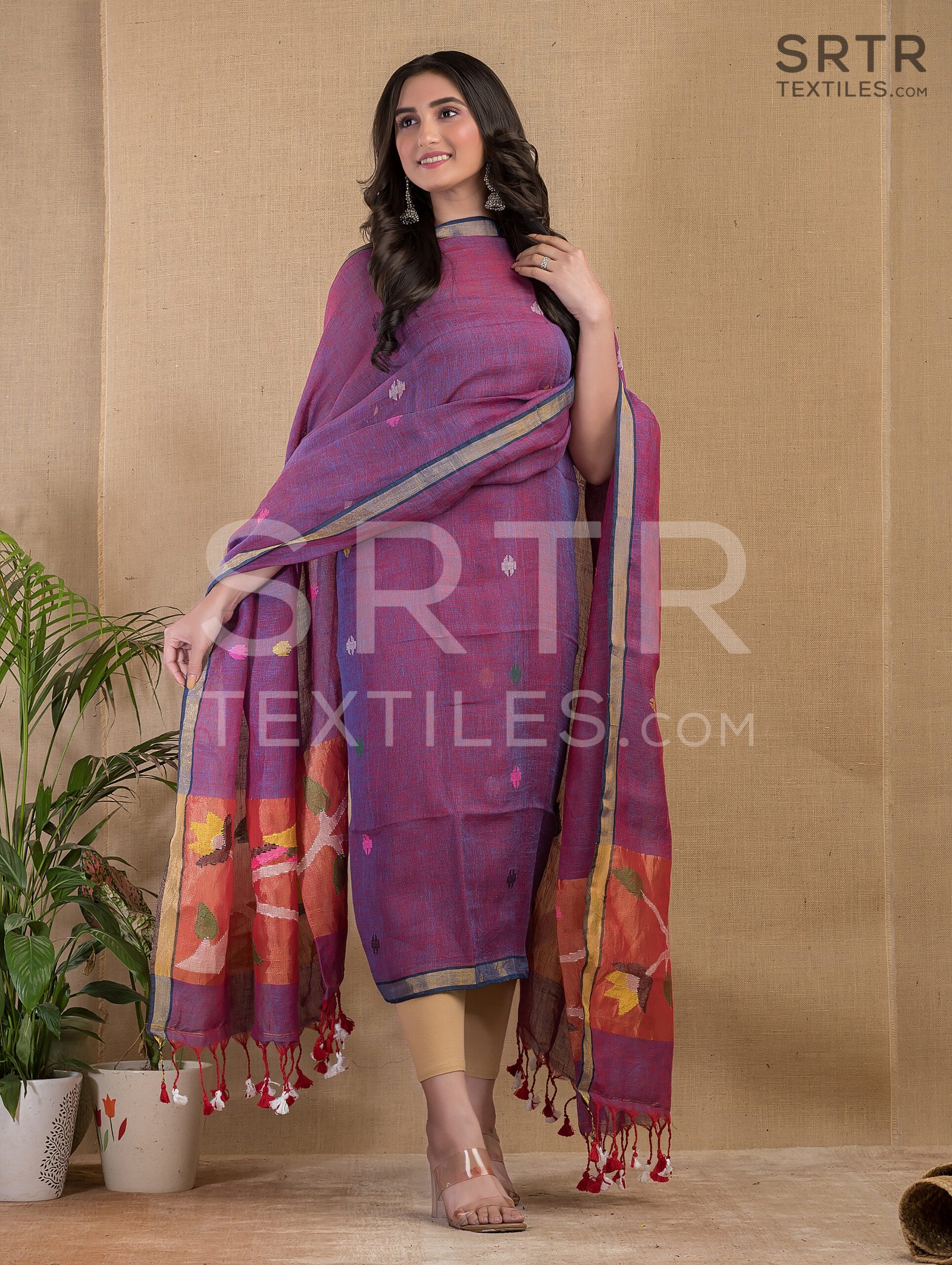 Pure Jayashree linen Unstitched Jamdani Suit – Elegant 2-Piece Set - Image 3