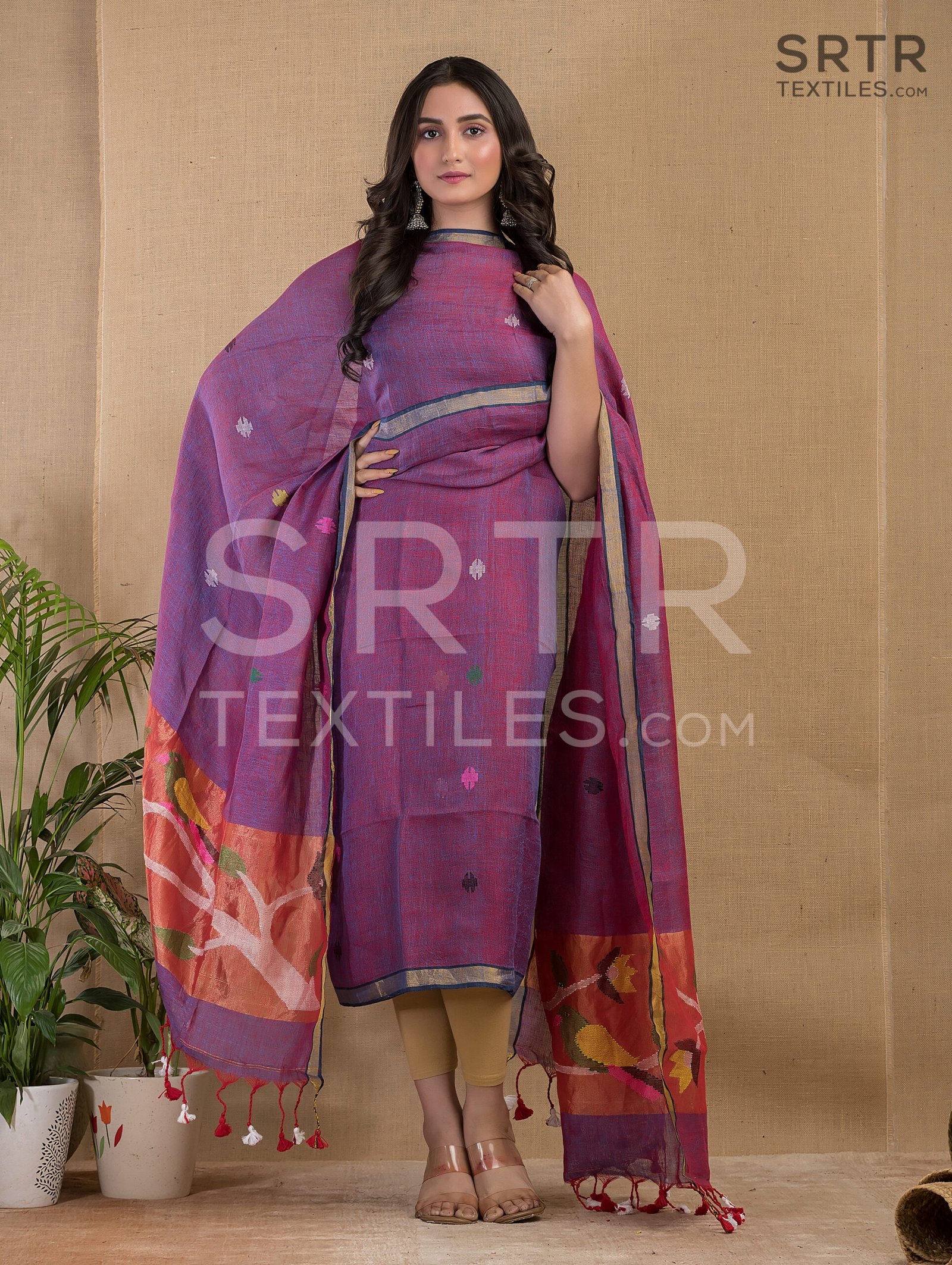 Pure Jayashree linen Unstitched Jamdani Suit – Elegant 2-Piece Set