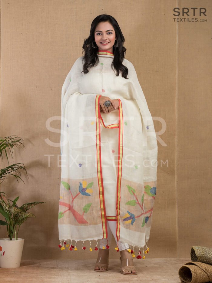 Pure Jayashree linen Unstitched Jamdani Suit – Elegant 2-Piece Set