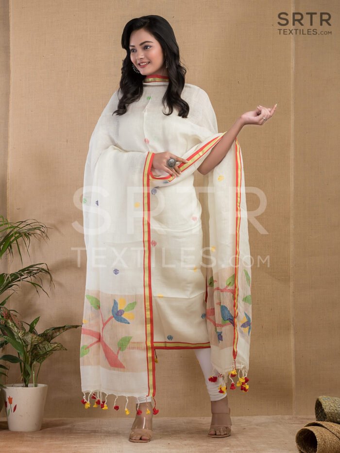 Pure Jayashree linen Unstitched Jamdani Suit – Elegant 2-Piece Set