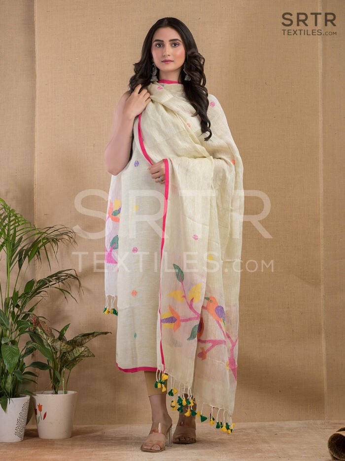 Pure Jayashree linen Unstitched Jamdani Suit – Elegant 2-Piece Set