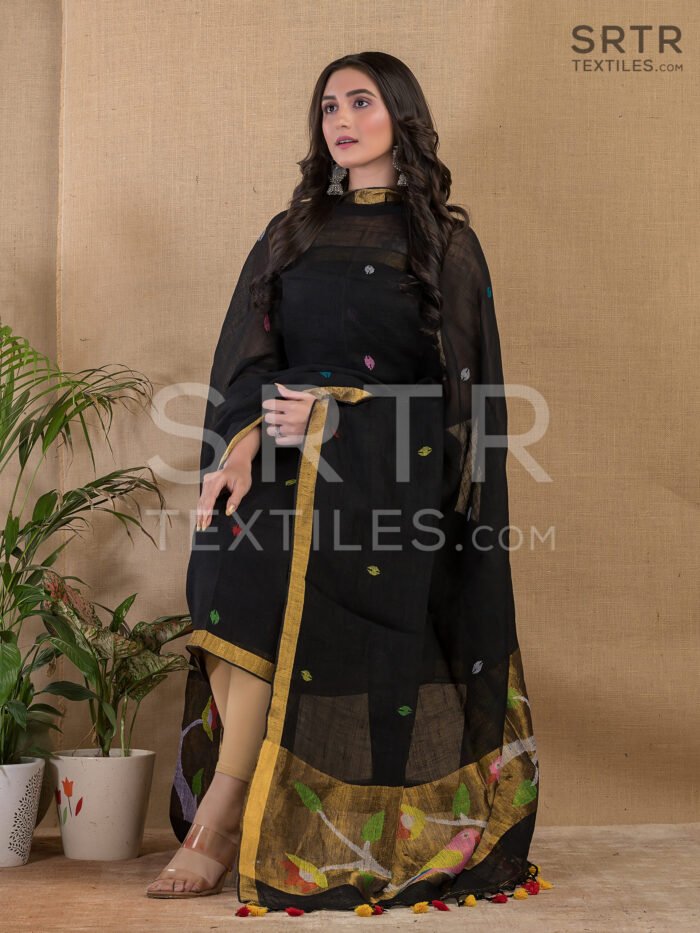 Pure Jayashree linen Unstitched Jamdani Suit – Elegant 2-Piece Set