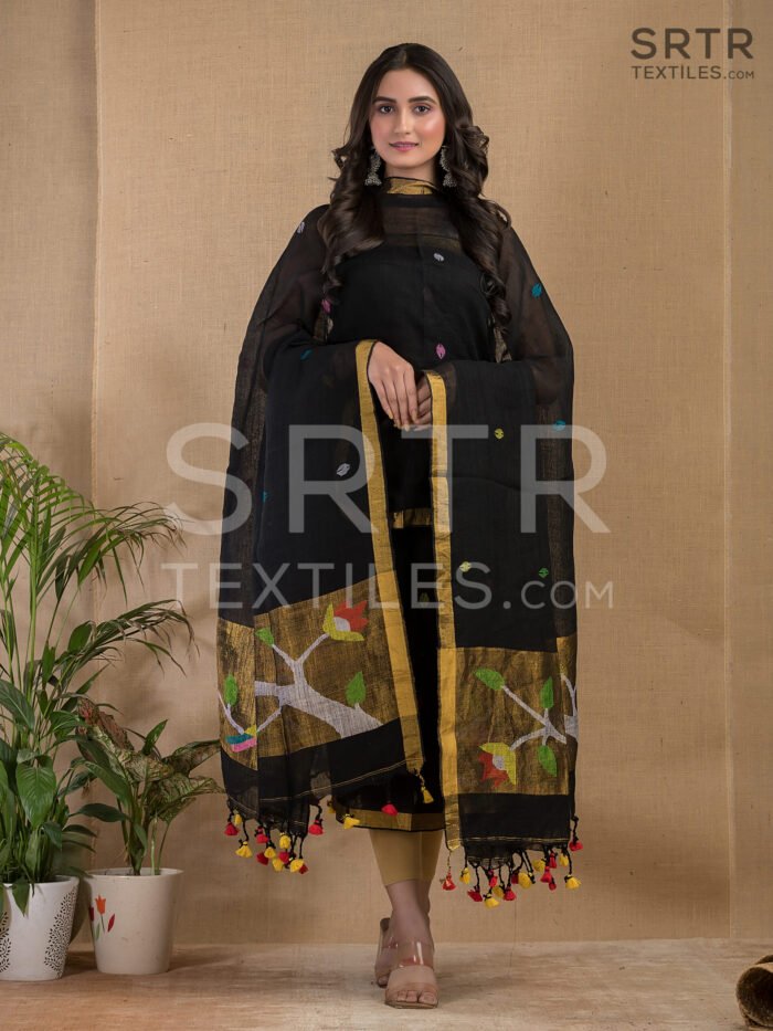 Pure Jayashree linen Unstitched Jamdani Suit – Elegant 2-Piece Set