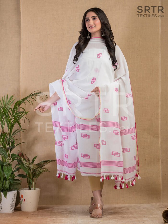 Cotton Unstitched Jamdani Suit – Elegant 2-Piece Set