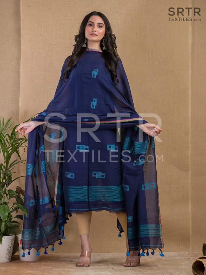 Cotton Unstitched Jamdani Suit – Elegant 2-Piece Set