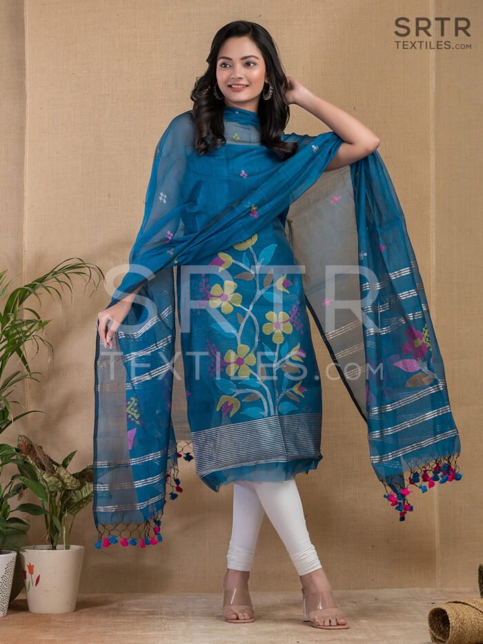 Alternative view of Muslin Unstitched Jamdani Suit – Elegant 2-Piece Set