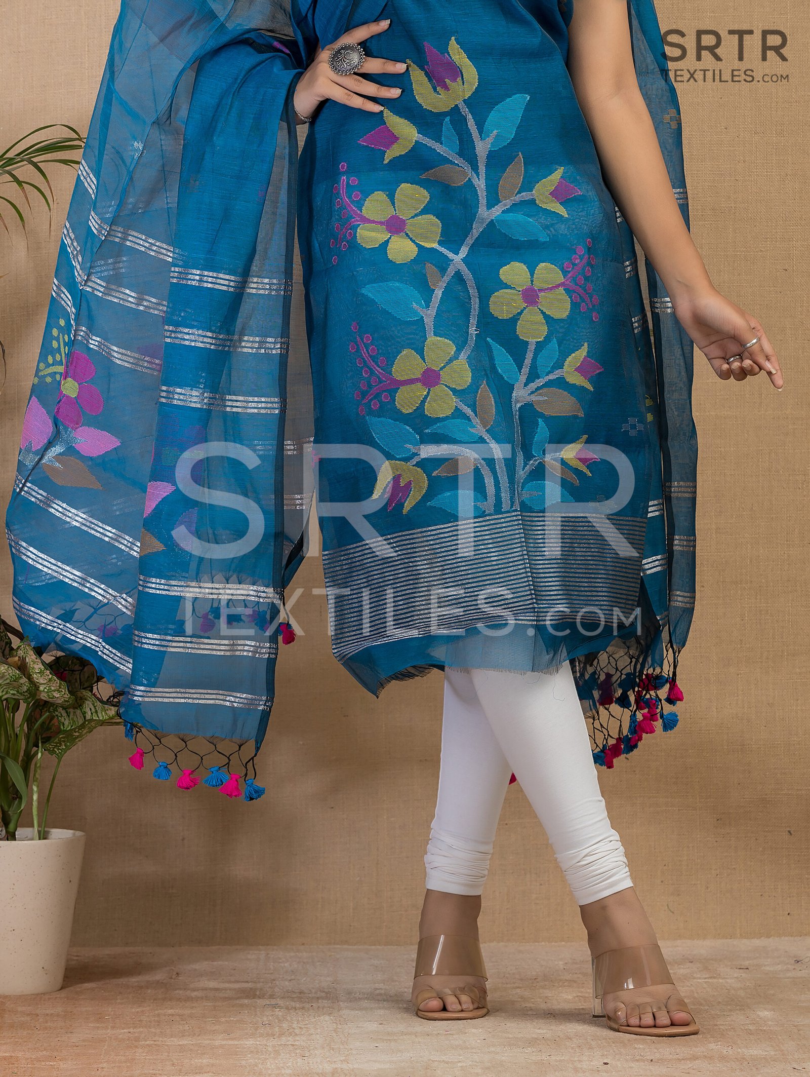 Muslin Unstitched Jamdani Suit – Elegant 2-Piece Set