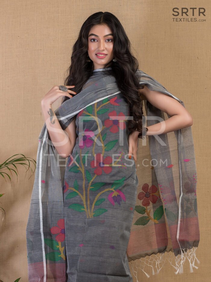 Muslin Unstitched Jamdani Suit – Elegant 2-Piece Set