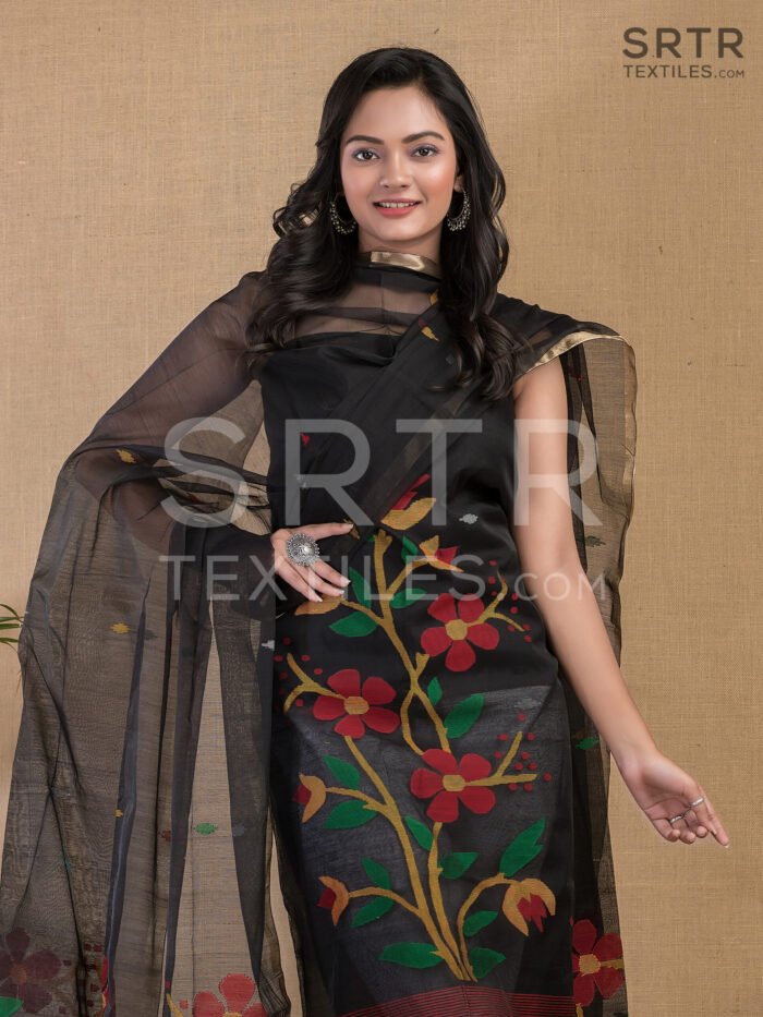 Muslin Unstitched Jamdani Suit – Elegant 2-Piece Set