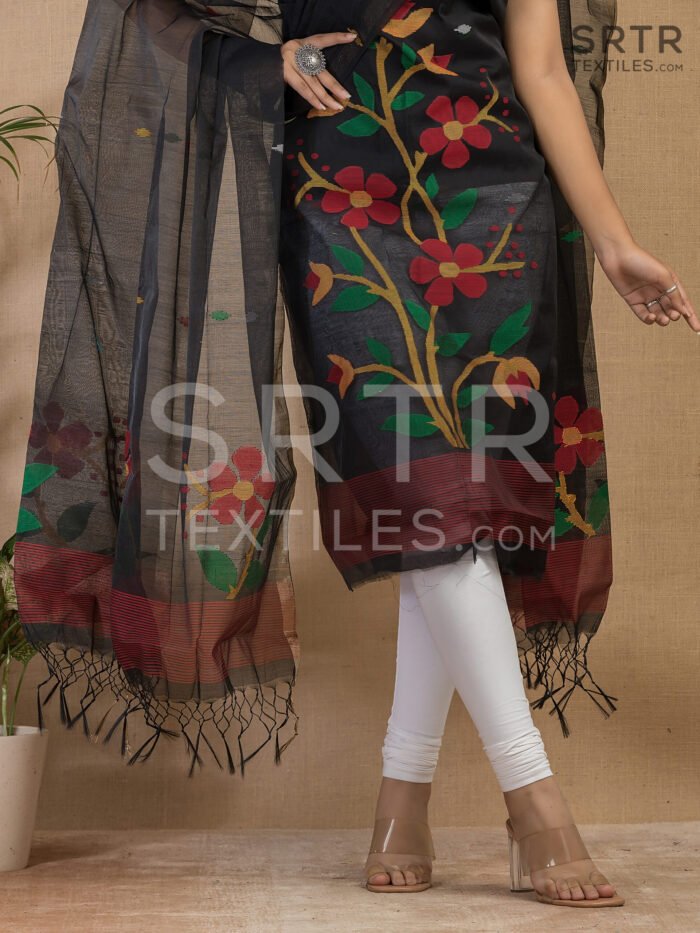 Alternative view of Muslin Unstitched Jamdani Suit – Elegant 2-Piece Set