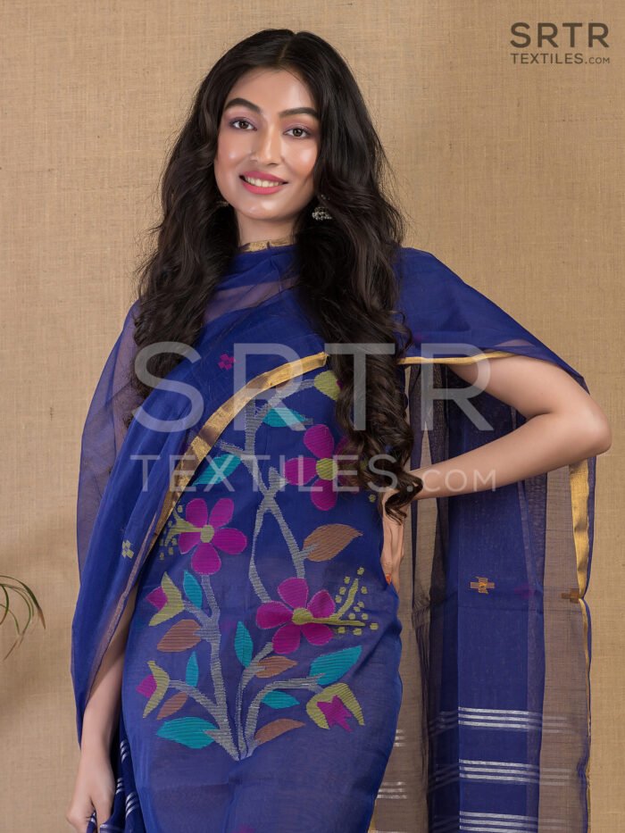 Muslin Unstitched Jamdani Suit – Elegant 2-Piece Set