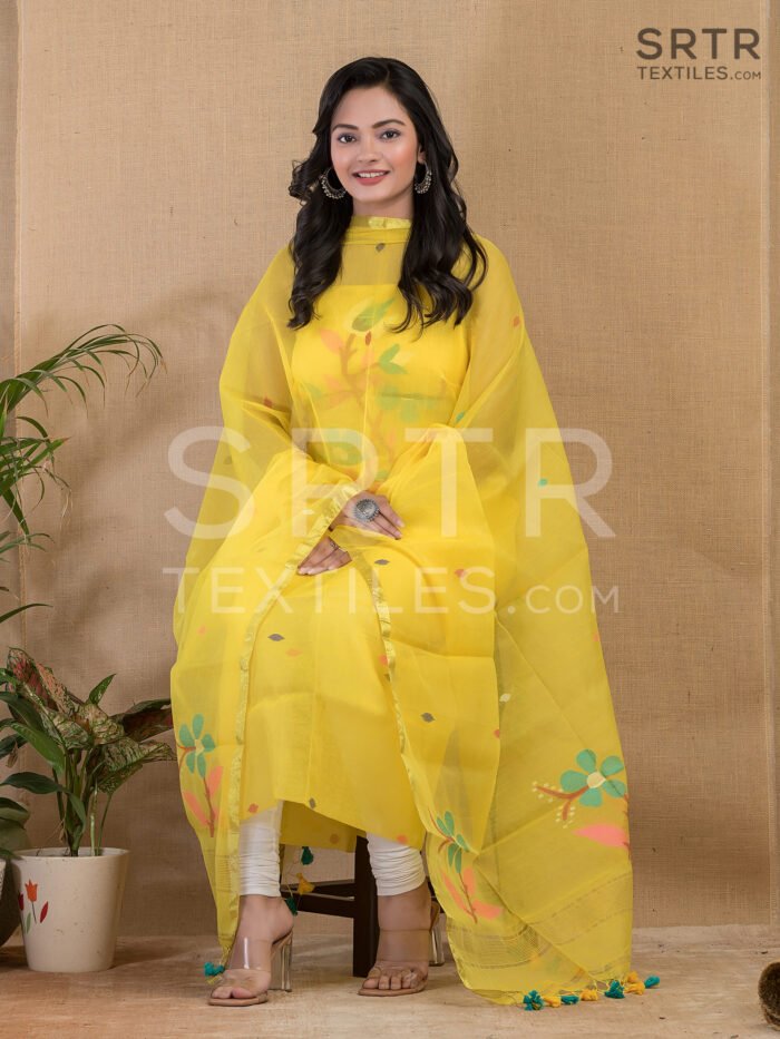 Muslin Unstitched Jamdani Suit – Elegant 2-Piece Set