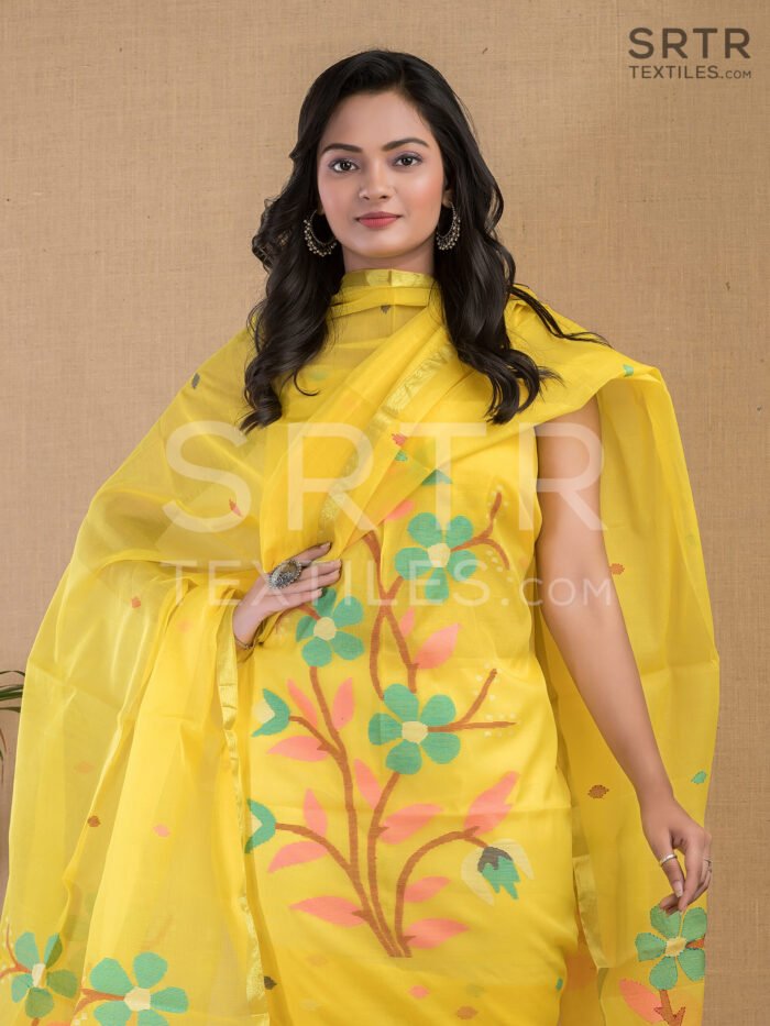 Muslin Unstitched Jamdani Suit – Elegant 2-Piece Set