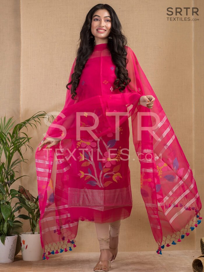 Muslin Unstitched Jamdani Suit – Elegant 2-Piece Set