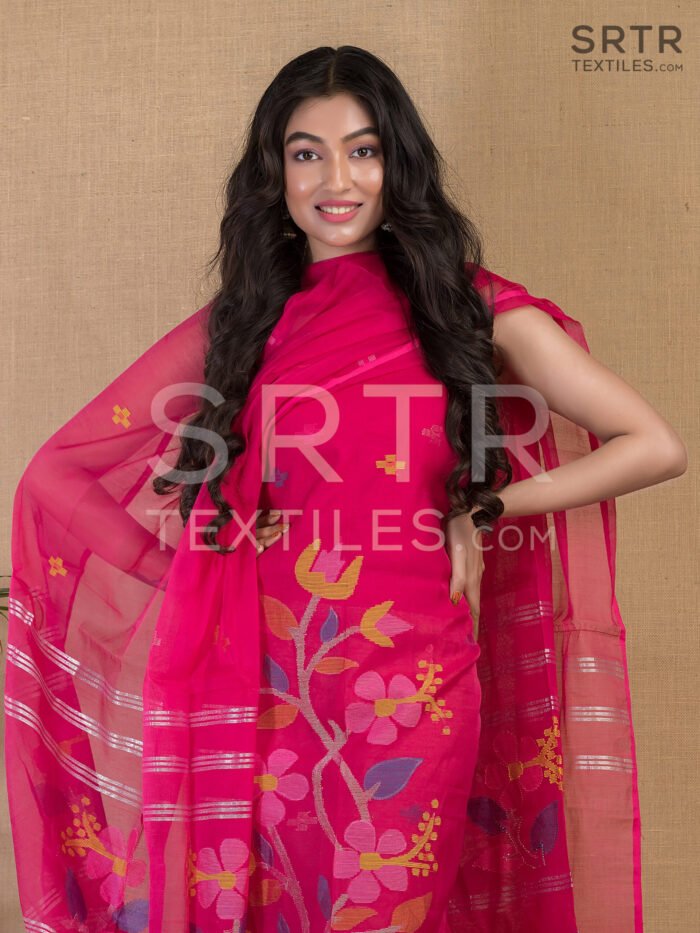 Muslin Unstitched Jamdani Suit – Elegant 2-Piece Set