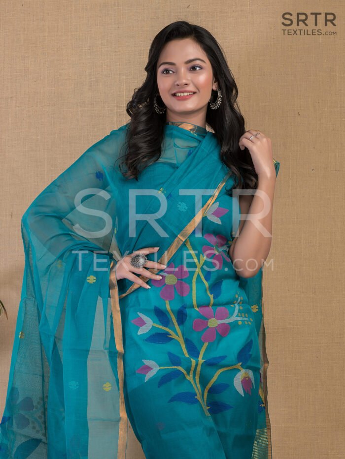 Muslin Unstitched Jamdani Suit – Elegant 2-Piece Set