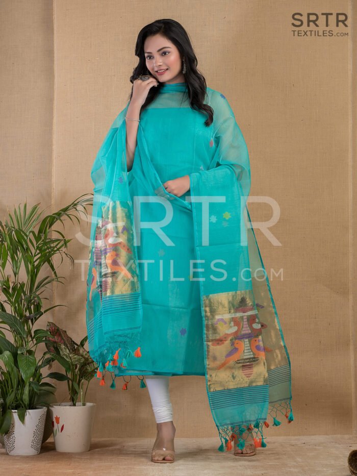 Muslin Unstitched Jamdani Suit – Elegant 2-Piece Set