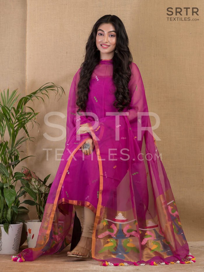 Muslin Unstitched Jamdani Suit – Elegant 2-Piece Set