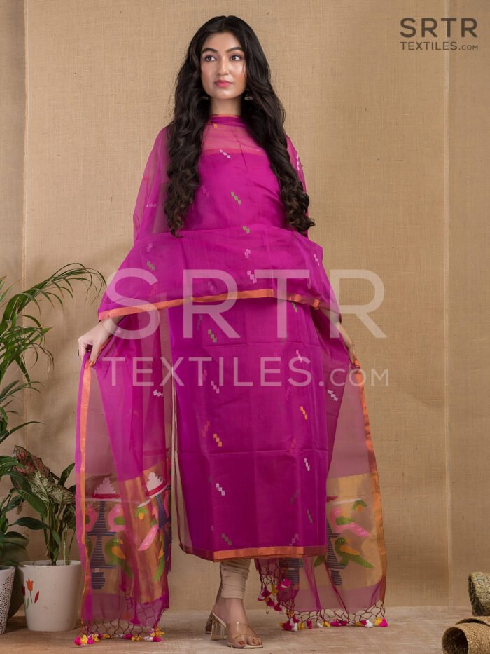 Alternative view of Muslin Unstitched Jamdani Suit – Elegant 2-Piece Set