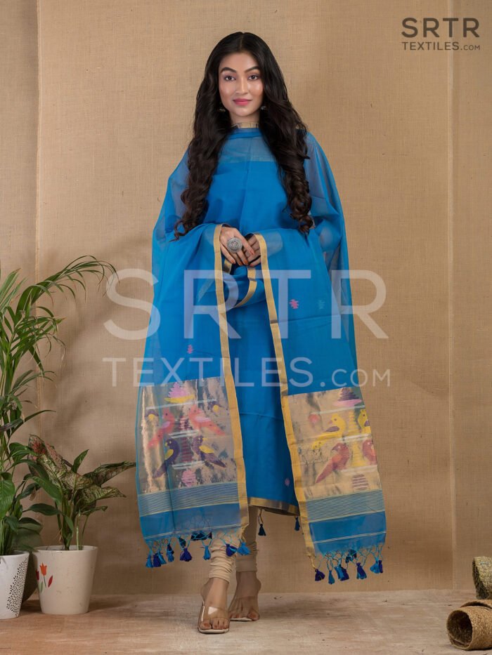 Muslin Unstitched Jamdani Suit – Elegant 2-Piece Set