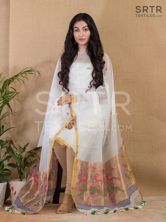 Muslin Unstitched Jamdani Suit – Elegant 2-Piece Set