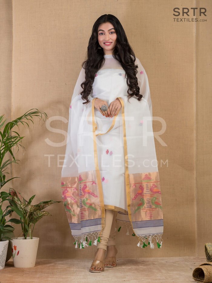 Alternative view of Muslin Unstitched Jamdani Suit – Elegant 2-Piece Set